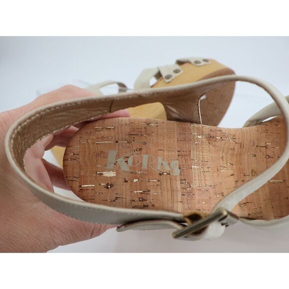 Korks Kork Ease Dawson Ivory Platform Wooden Wedge Sandals Ankle Strap Size 10M - Picture 12 of 14